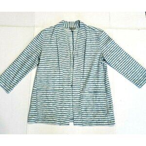 T By Talbots Women's Petite Teal White Striped Open Long-sleeve Top Active Shirt